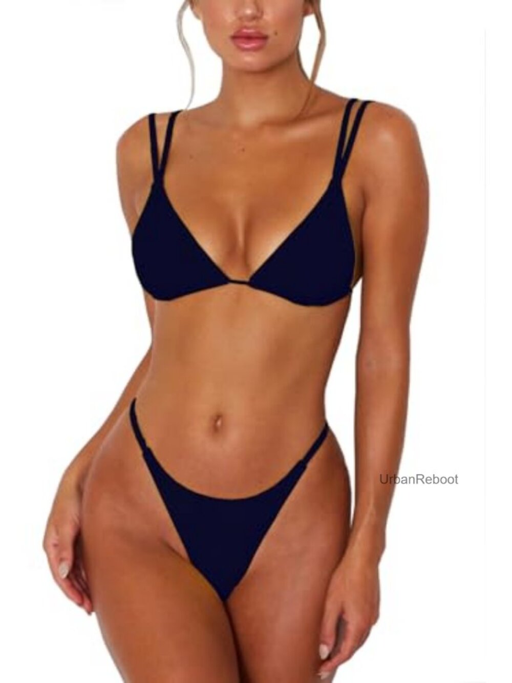 Women's Sexy Thong Bottom Two Piece Bikini Set Triangle Swimwear Adjustable